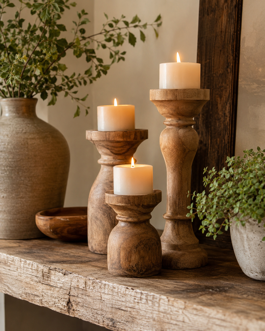 Wooden Candle Holder Set